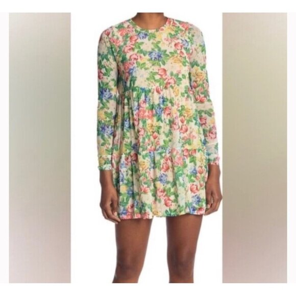 AFRM Women’s Floral Print Mini long Sleeve Dress Size Medium - Picture 3 of 12